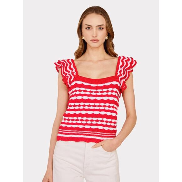 Autumn Cashmere 2-Tone Tank w/ Flutter Sleeves in Pimento/Bleach White - Picture 4 of 4